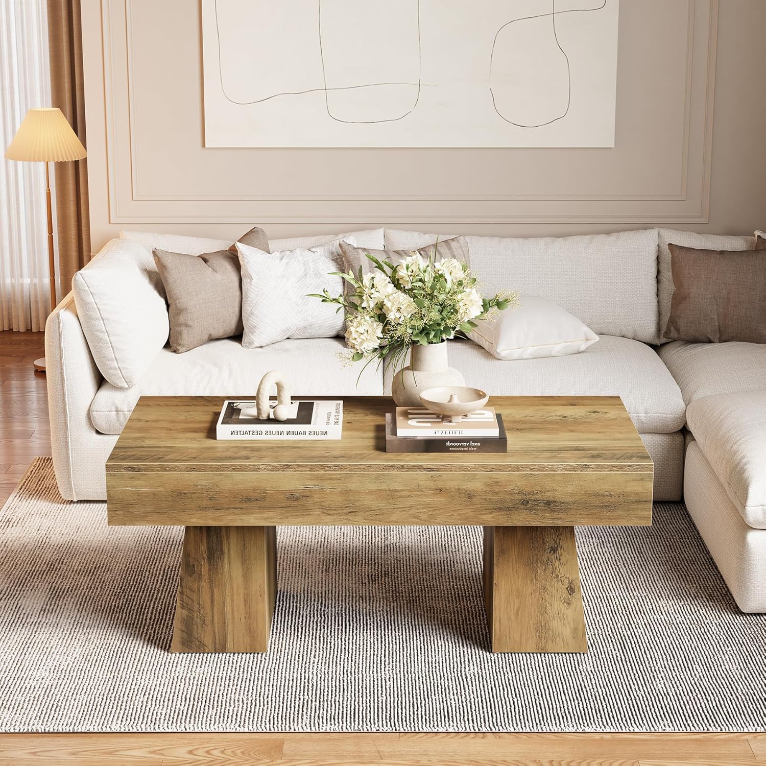 LITTLE TREE 47" Wooden Farmhouse Coffee Table