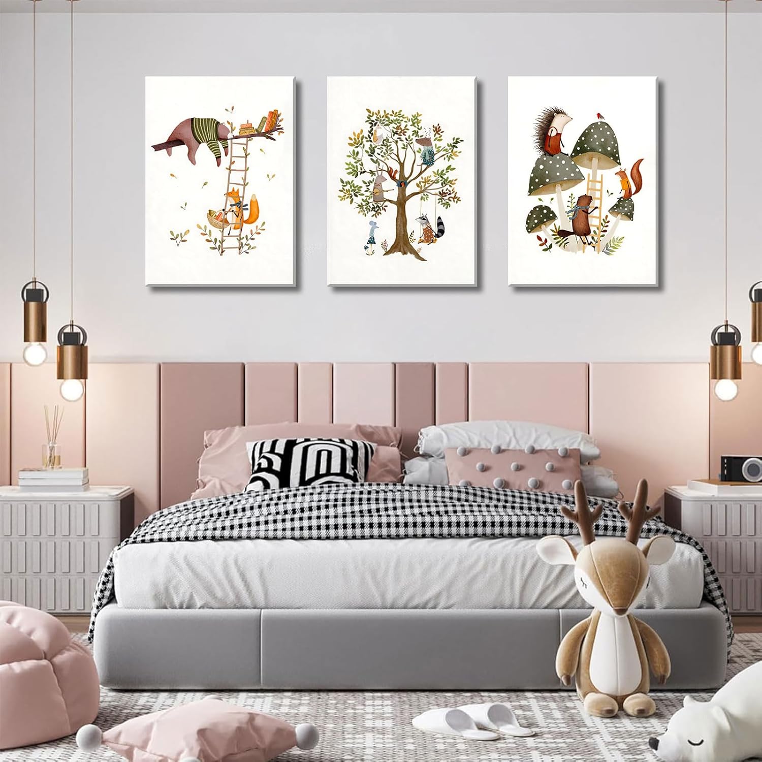 3Pcs Woodland Safari Animals Nursery Canvas Wall Art