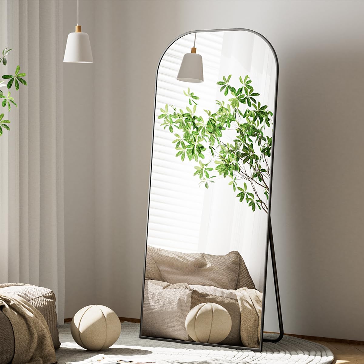 Koonmi Mirror, 71x26 in, Black, Rounded Top
