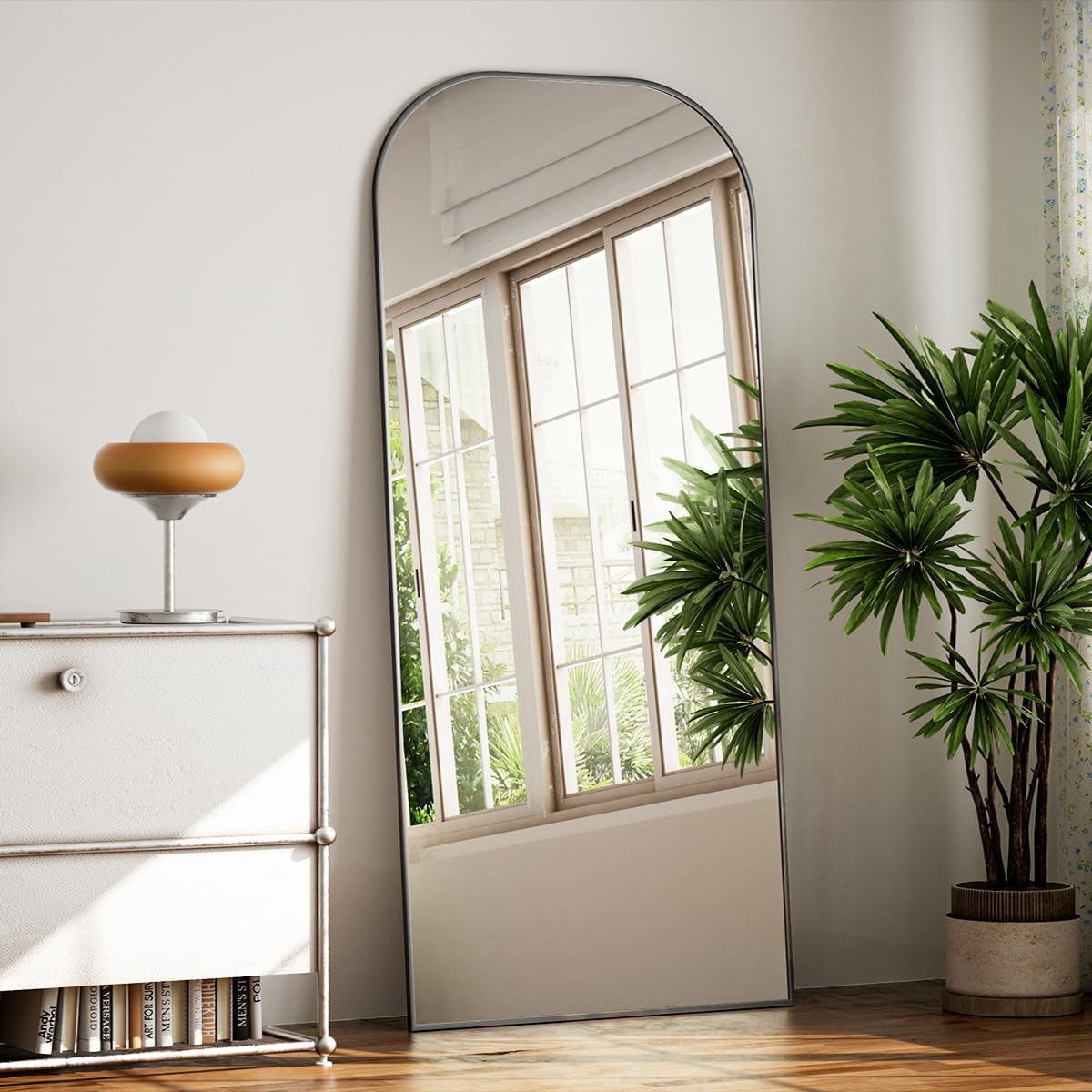 Koonmi Mirror, 71x26 in, Black, Rounded Top