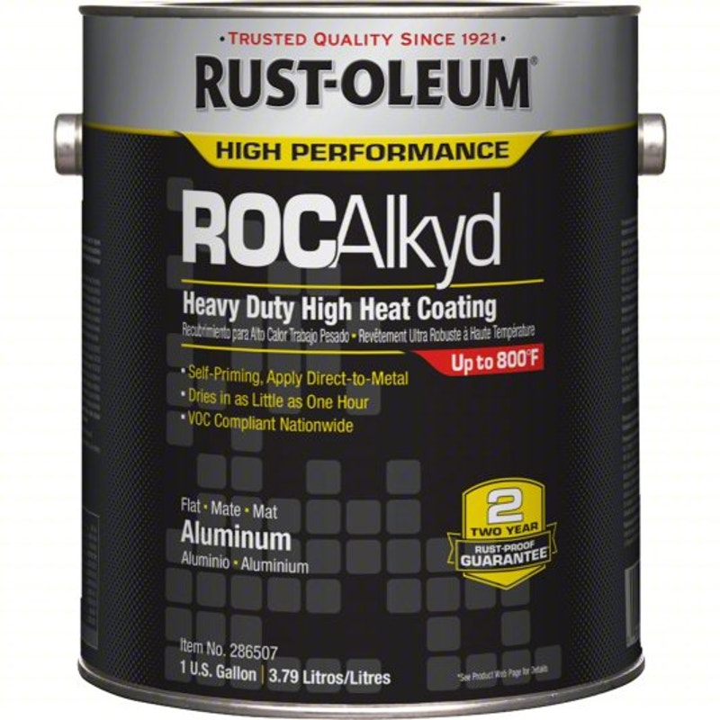 RUST-OLEUM Heat Resistant Coating: Metal, Solvent, Aluminum, 1 gal Container, High Performance