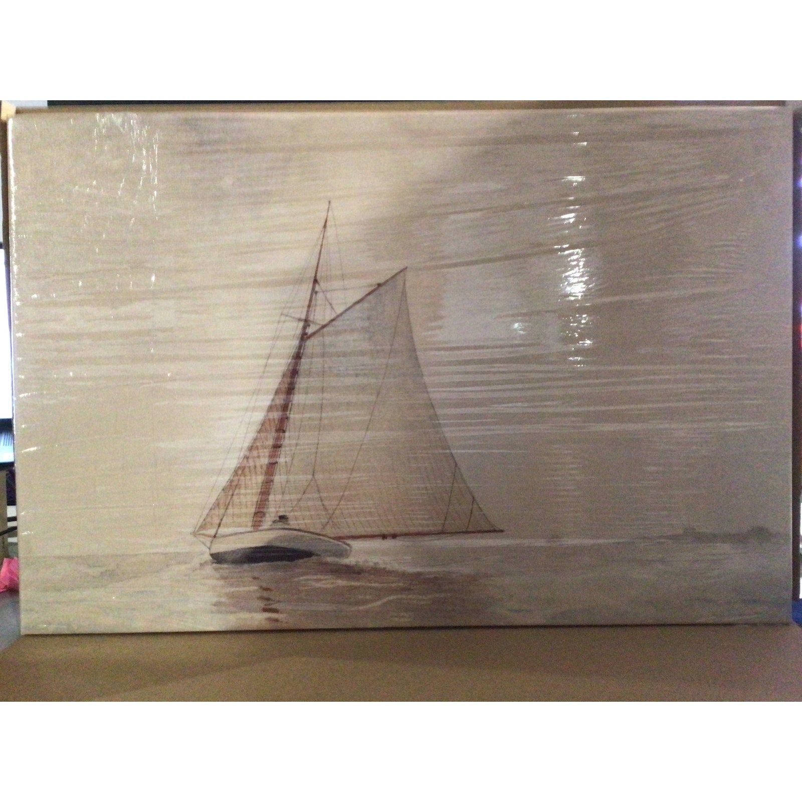 Neutral Seascape Canvas Print Painting 12x16 Inch