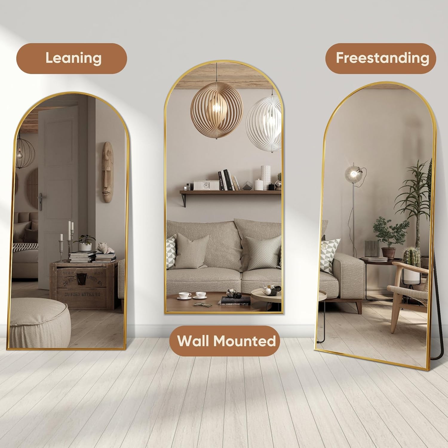 76x34 Arched Full Length Mirror, Gold