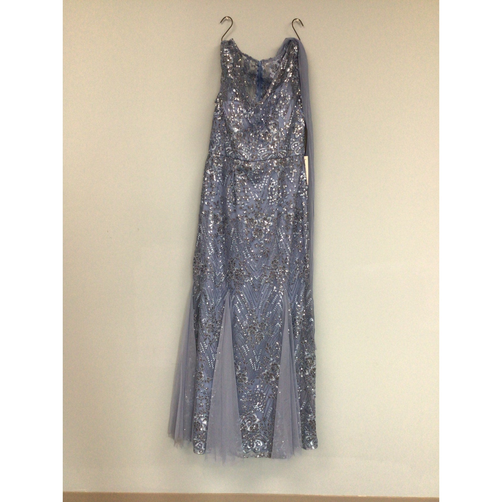 Alex Evenings Women's Long Fit and Flare Mother of The Bride Dress with Godet Detail, Vintage Blue