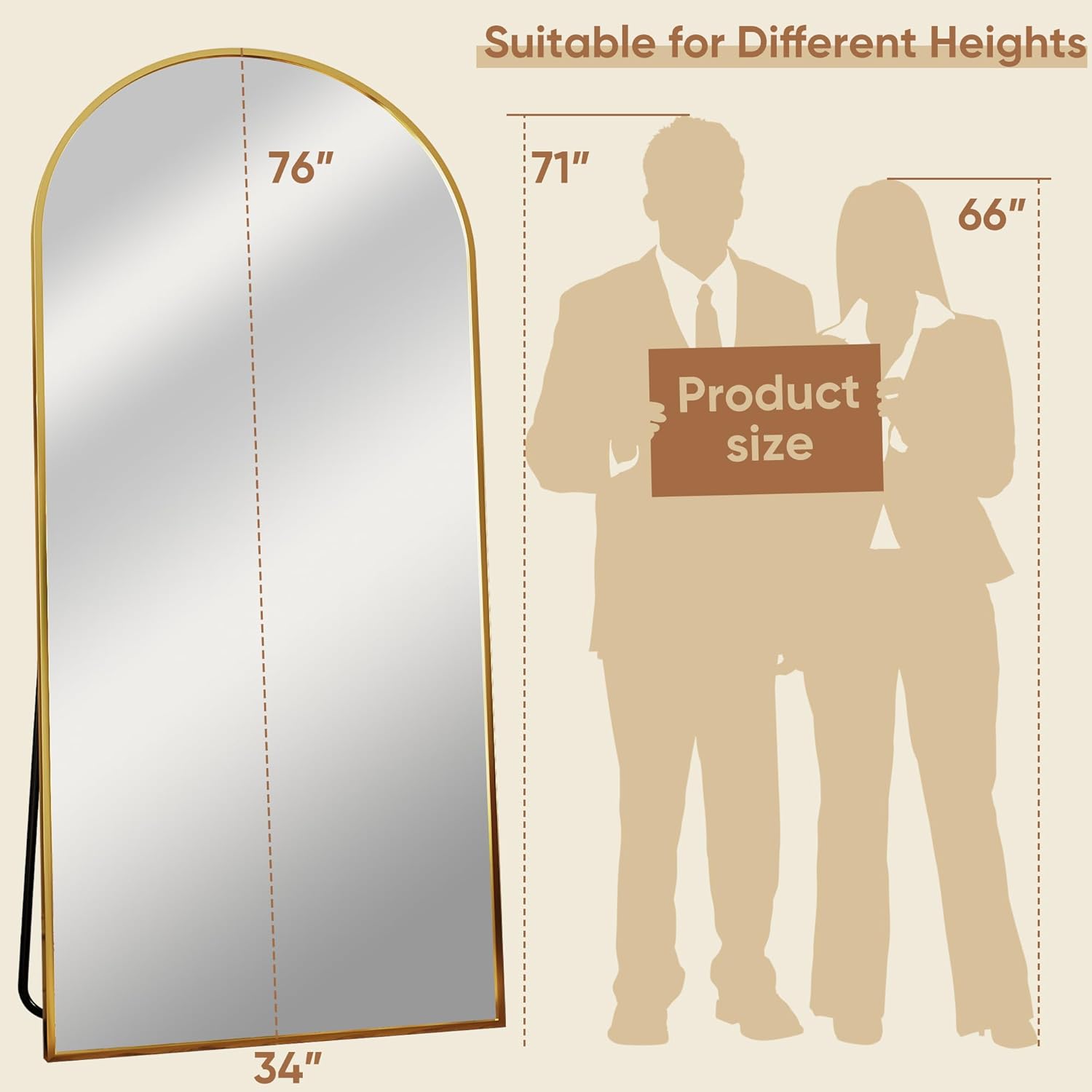 76x34 Arched Full Length Mirror, Gold