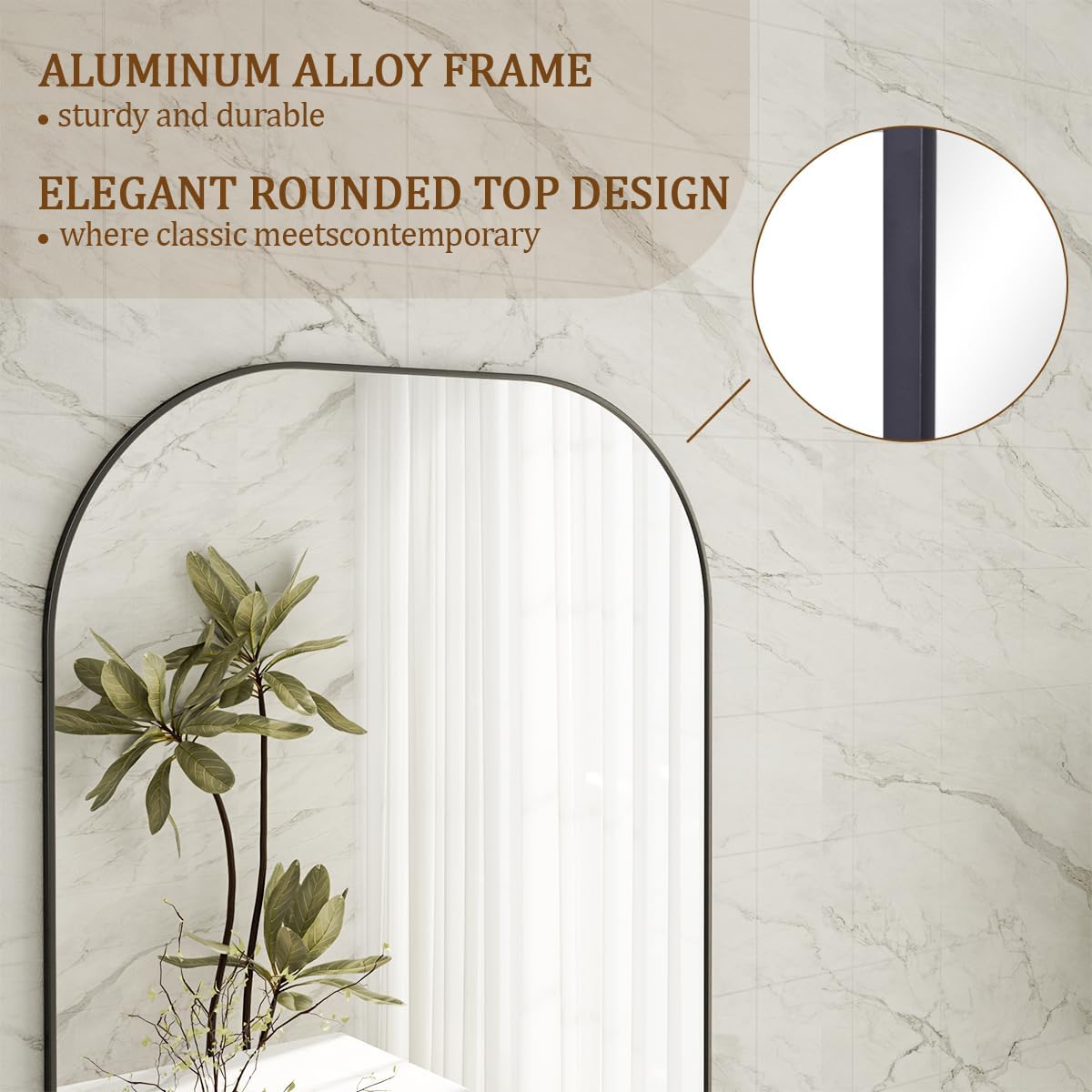Koonmi Mirror, 71x26 in, Black, Rounded Top