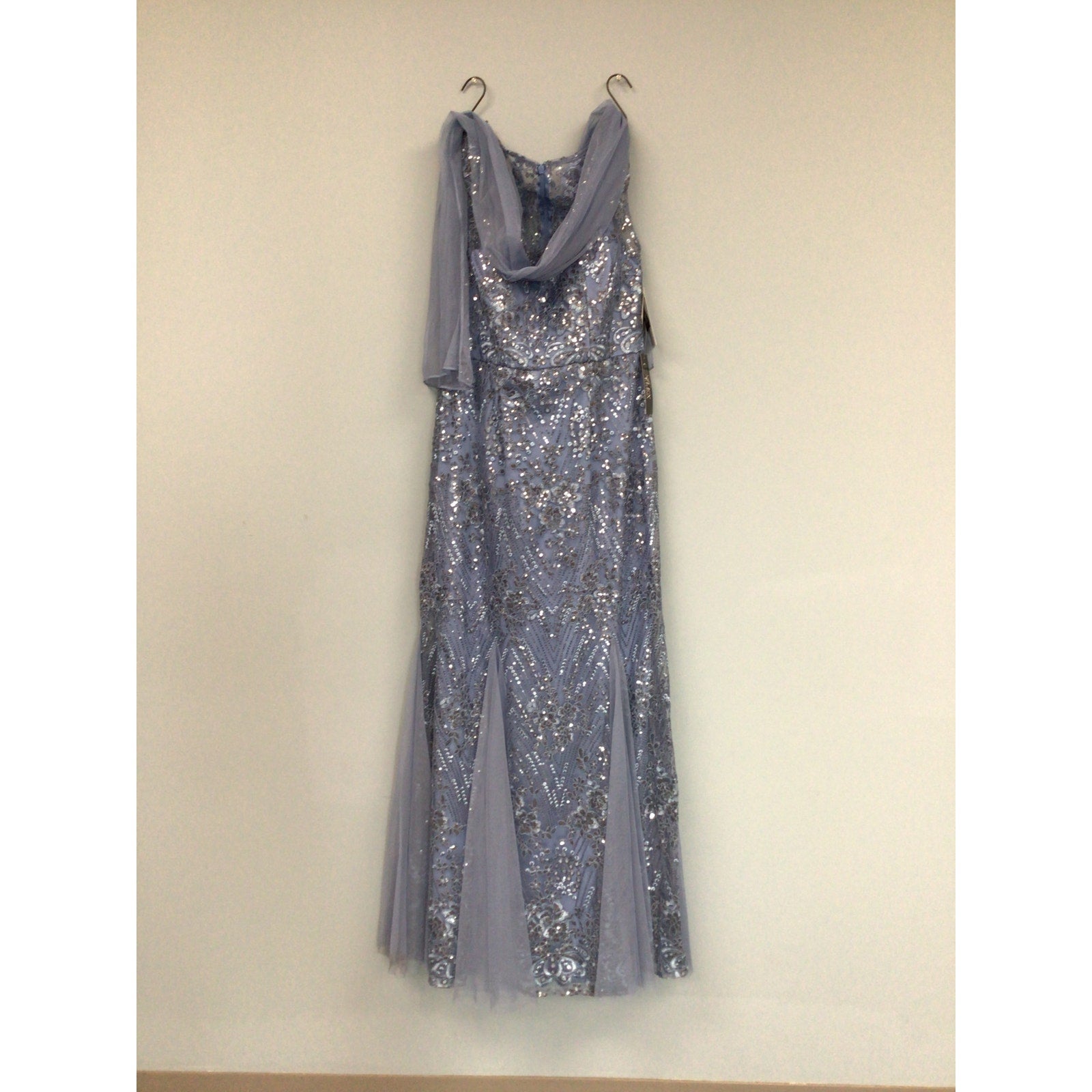 Alex Evenings Women's Long Fit and Flare Mother of The Bride Dress with Godet Detail, Vintage Blue