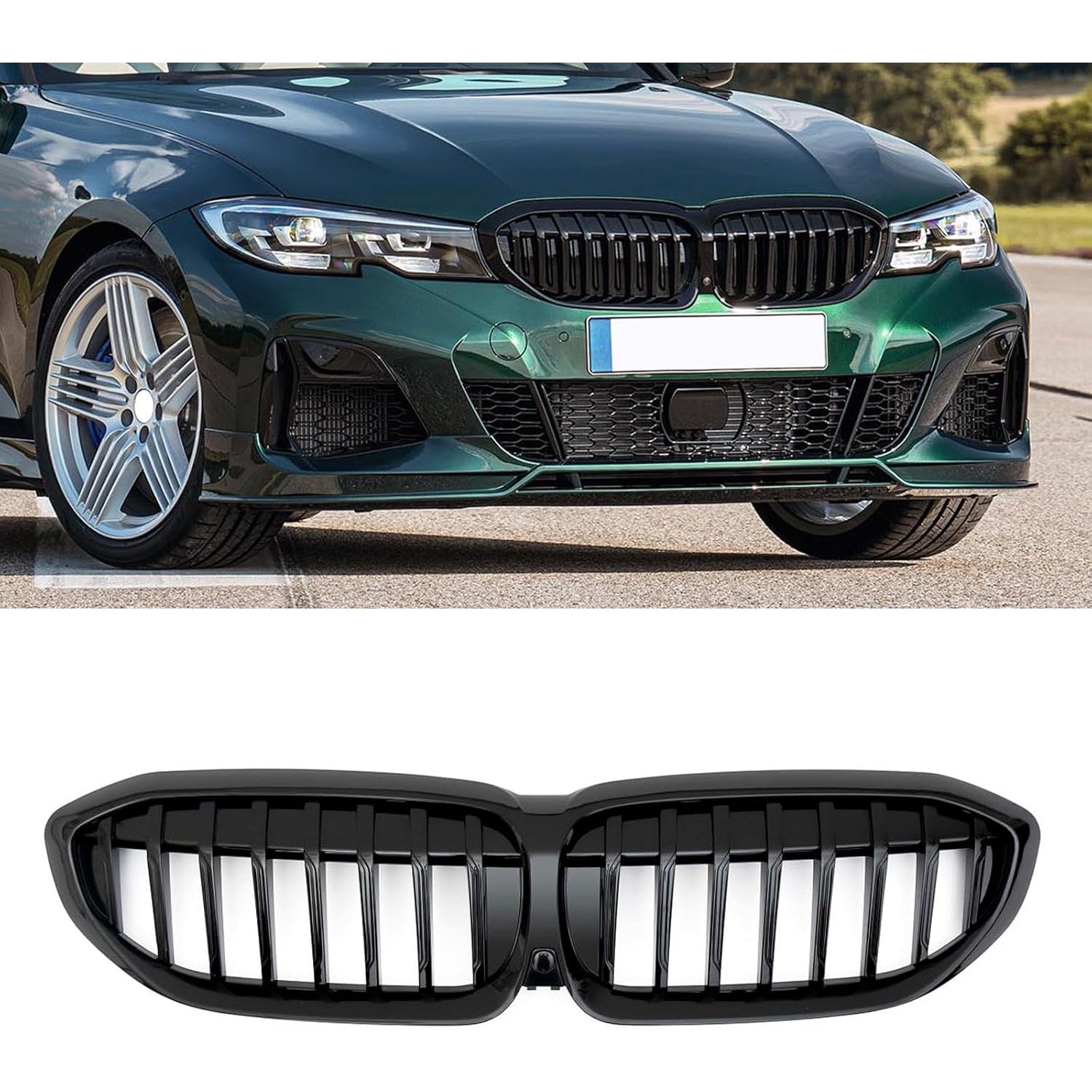 Single Slat Grille Front Bumper Kidney Grill Compatible with BMW 3 Series G20 G21 2018 2019 2020 2021 2022 Gloss Black Grills