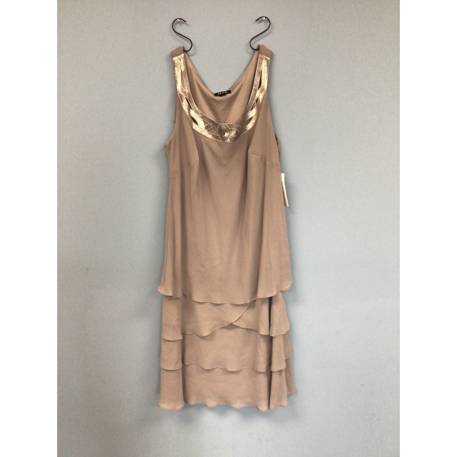 S.L. Fashions Mother of The Bride Jacket Dress with Sequined Cut Out Shoulder