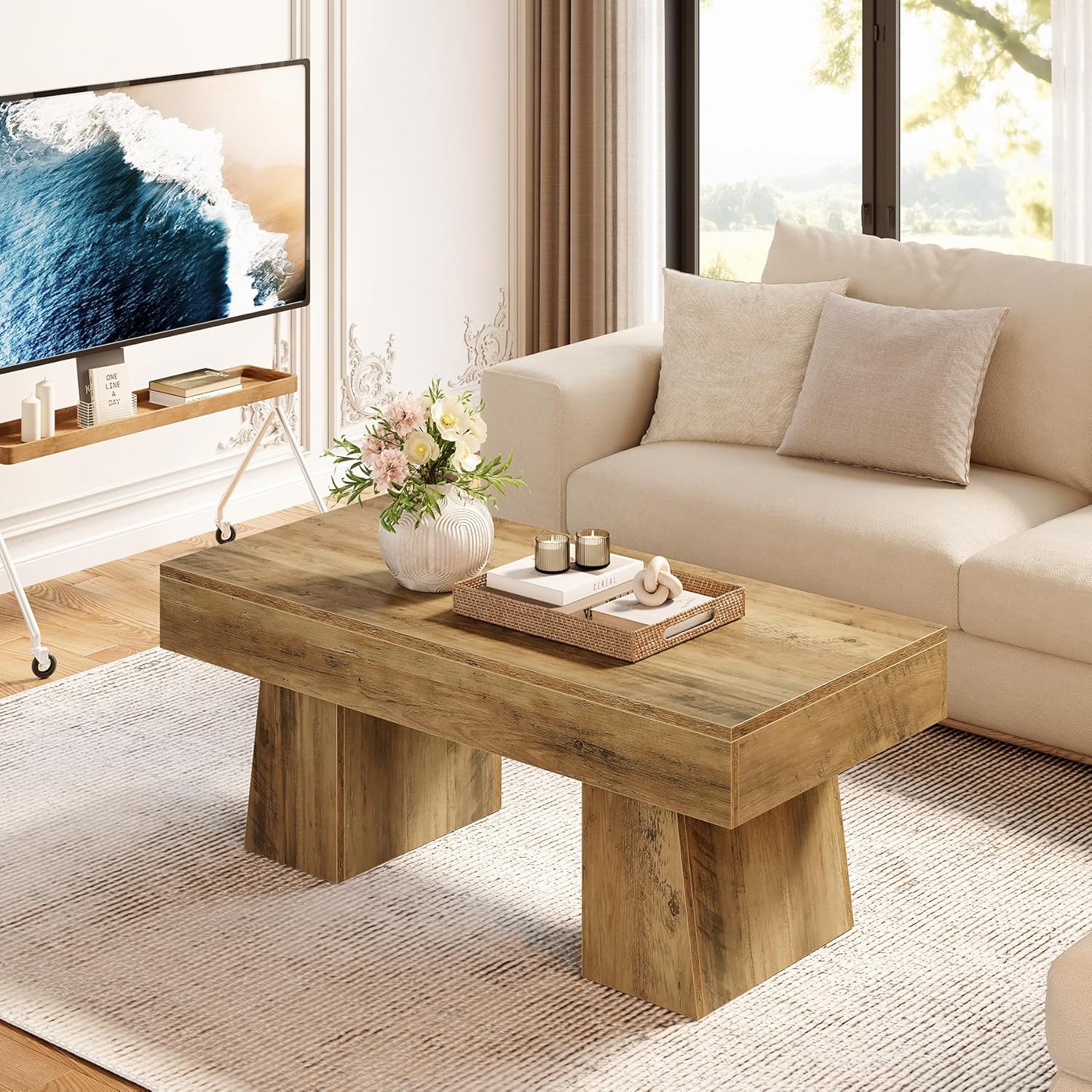 LITTLE TREE 47" Wooden Farmhouse Coffee Table