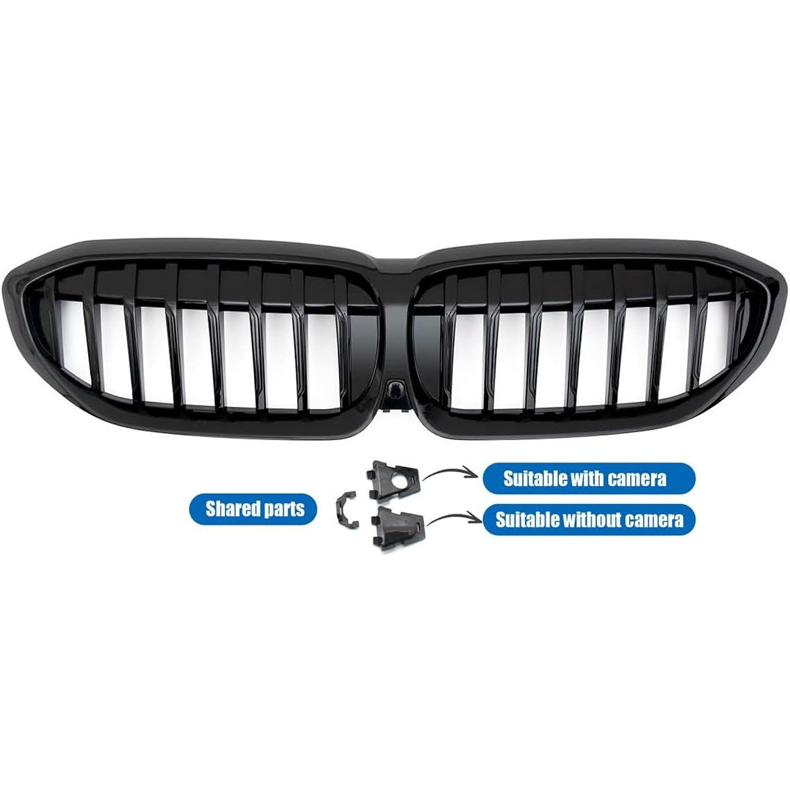 Single Slat Grille Front Bumper Kidney Grill Compatible with BMW 3 Series G20 G21 2018 2019 2020 2021 2022 Gloss Black Grills