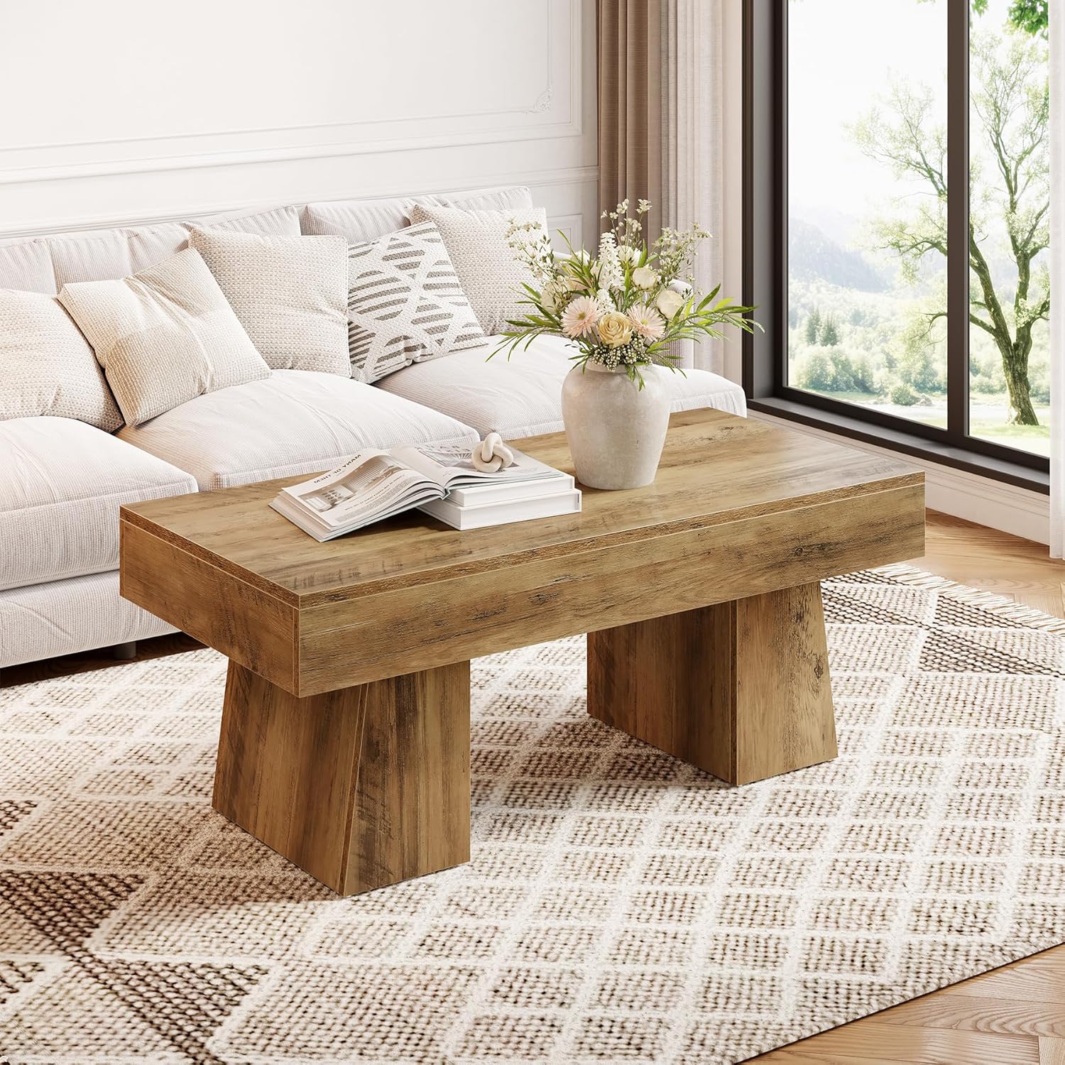 LITTLE TREE 47" Wooden Farmhouse Coffee Table