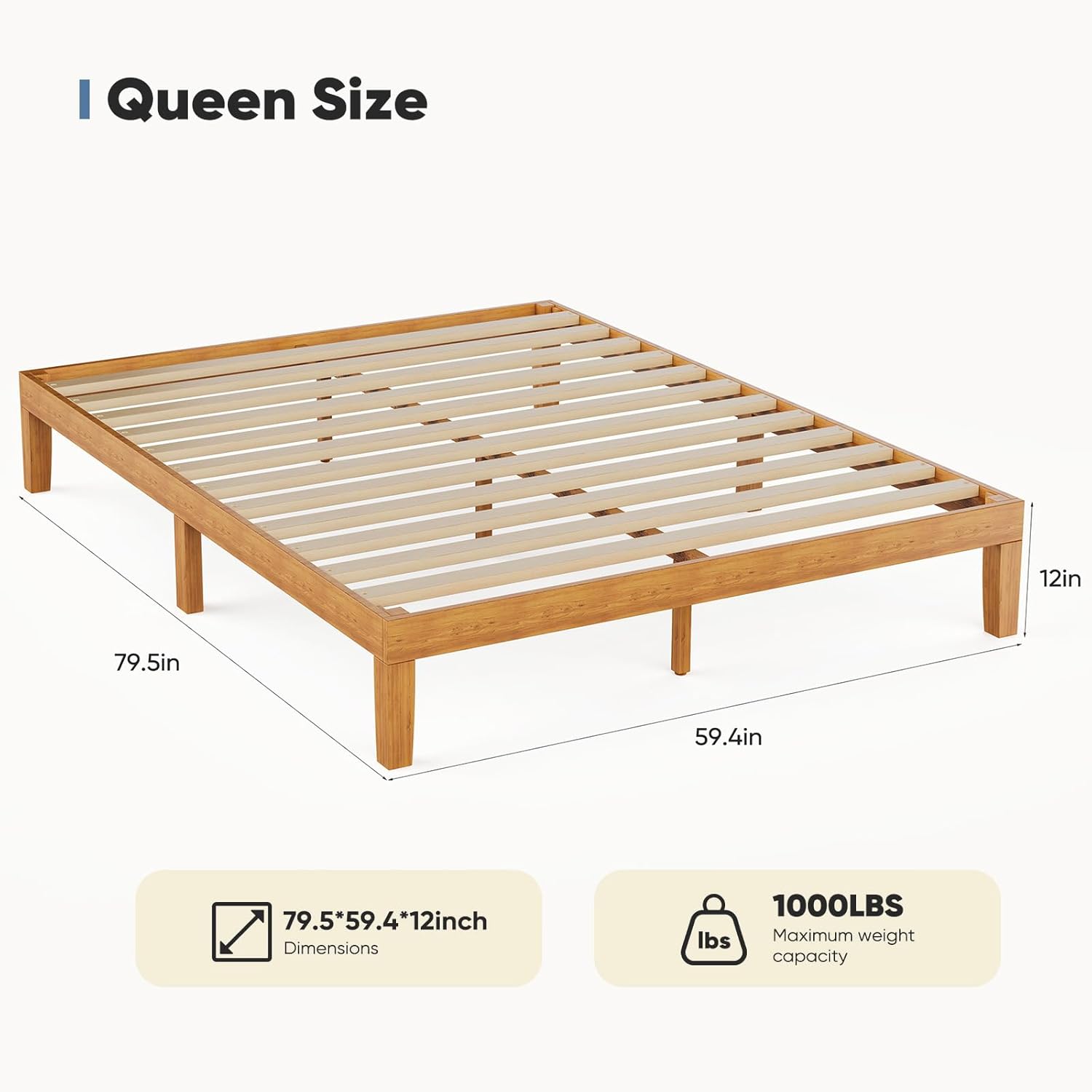 Yapamar Queen Pine Wood Platform Bed Frame