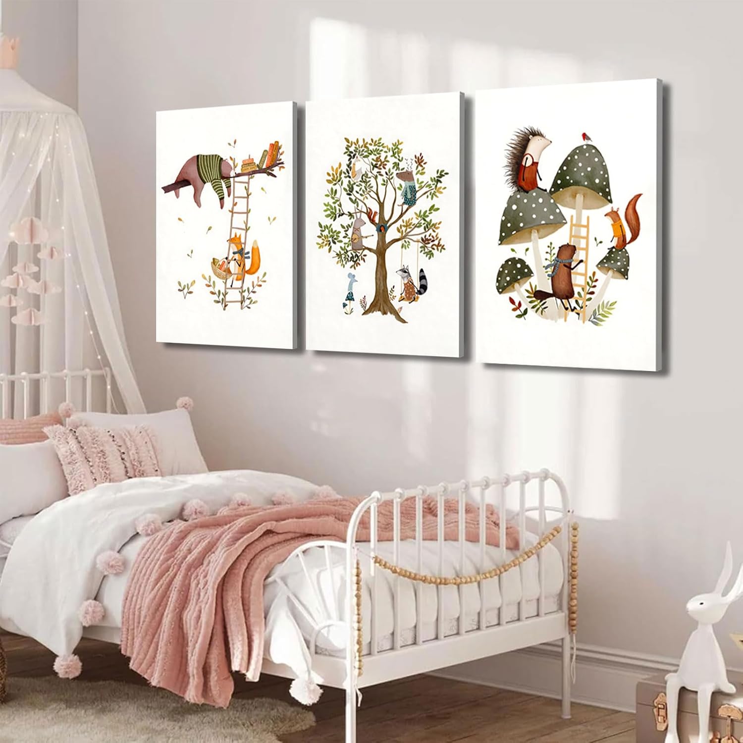 3Pcs Woodland Safari Animals Nursery Canvas Wall Art