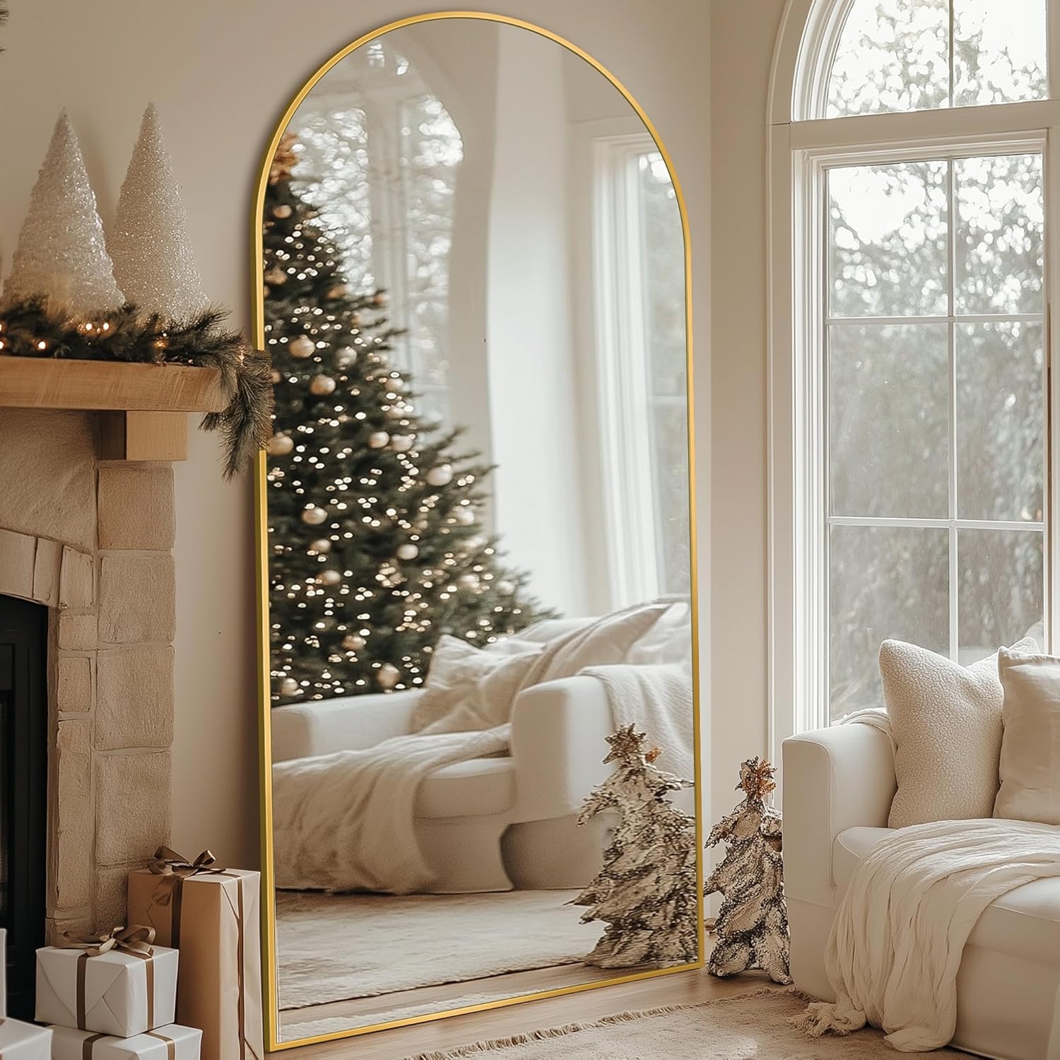76x34 Arched Full Length Mirror, Gold