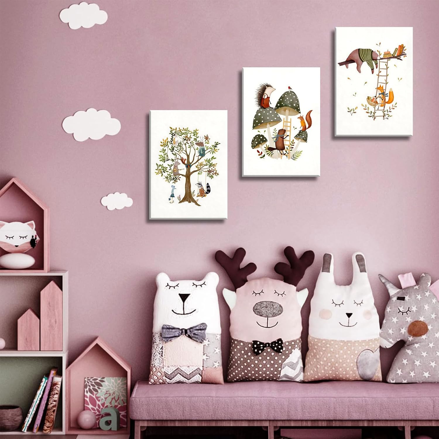 3Pcs Woodland Safari Animals Nursery Canvas Wall Art