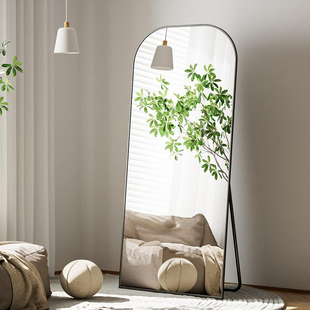 Koonmi Mirror, 71x26 in, Black, Rounded Top