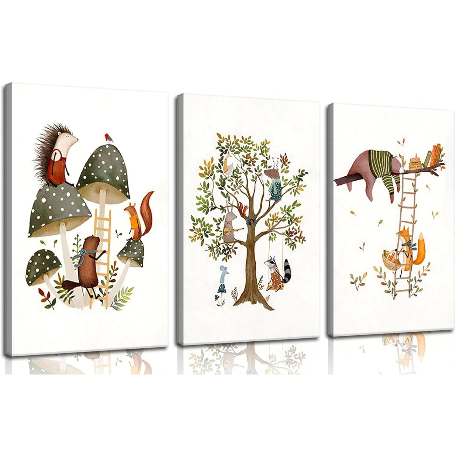 3Pcs Woodland Safari Animals Nursery Canvas Wall Art