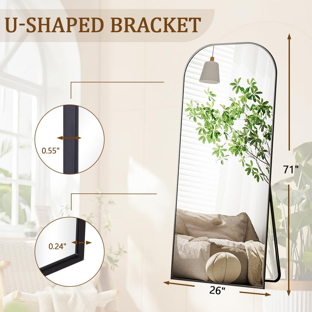 Koonmi Mirror, 71x26 in, Black, Rounded Top