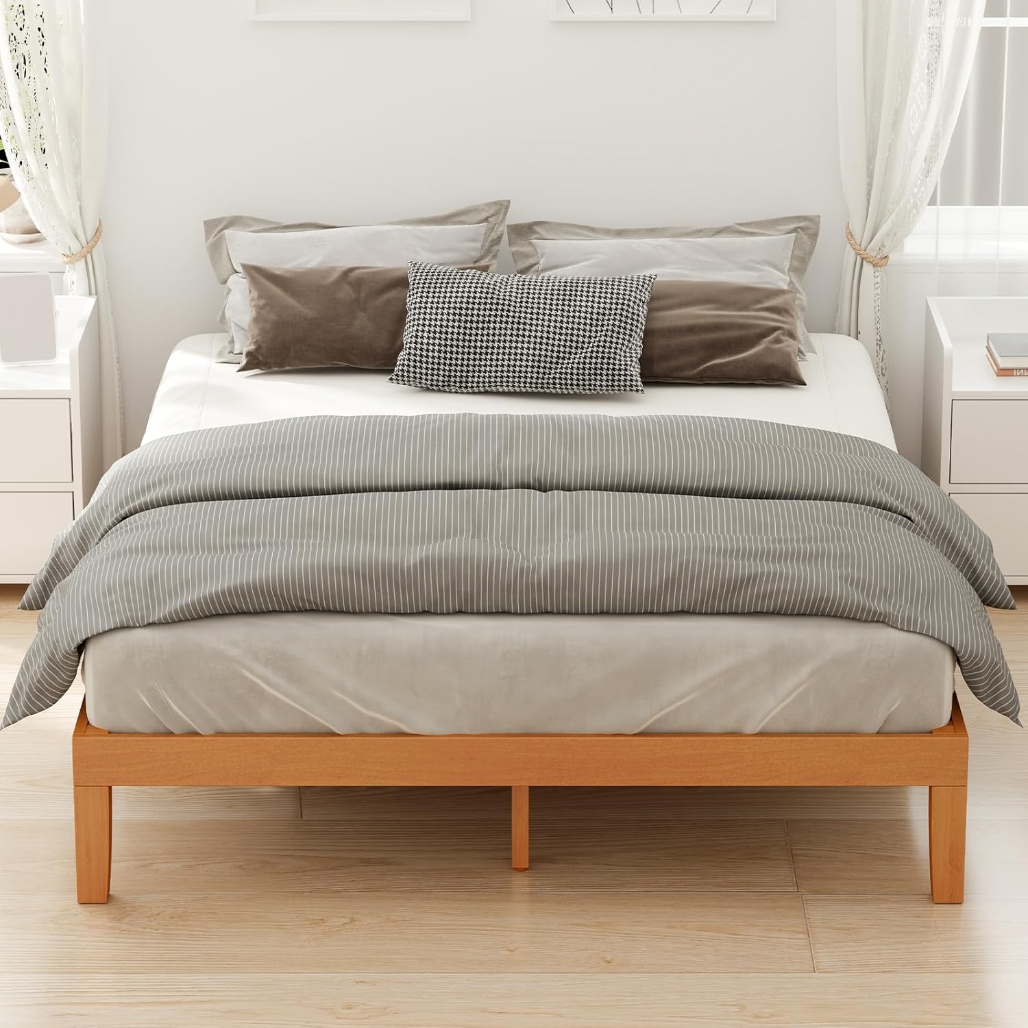 Yapamar Queen Pine Wood Platform Bed Frame