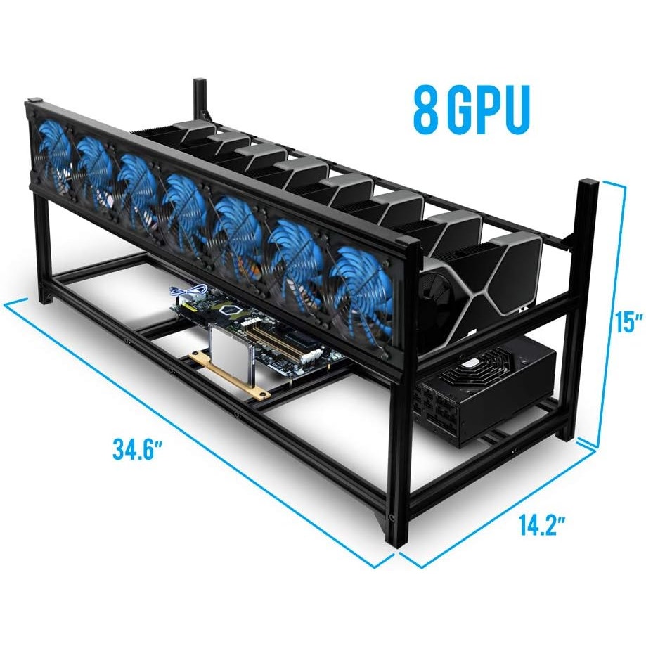 Kingwin 8 GPU Miner Rig Case Frame – Premium Stackable Aluminum Mining Rig Enclosure
