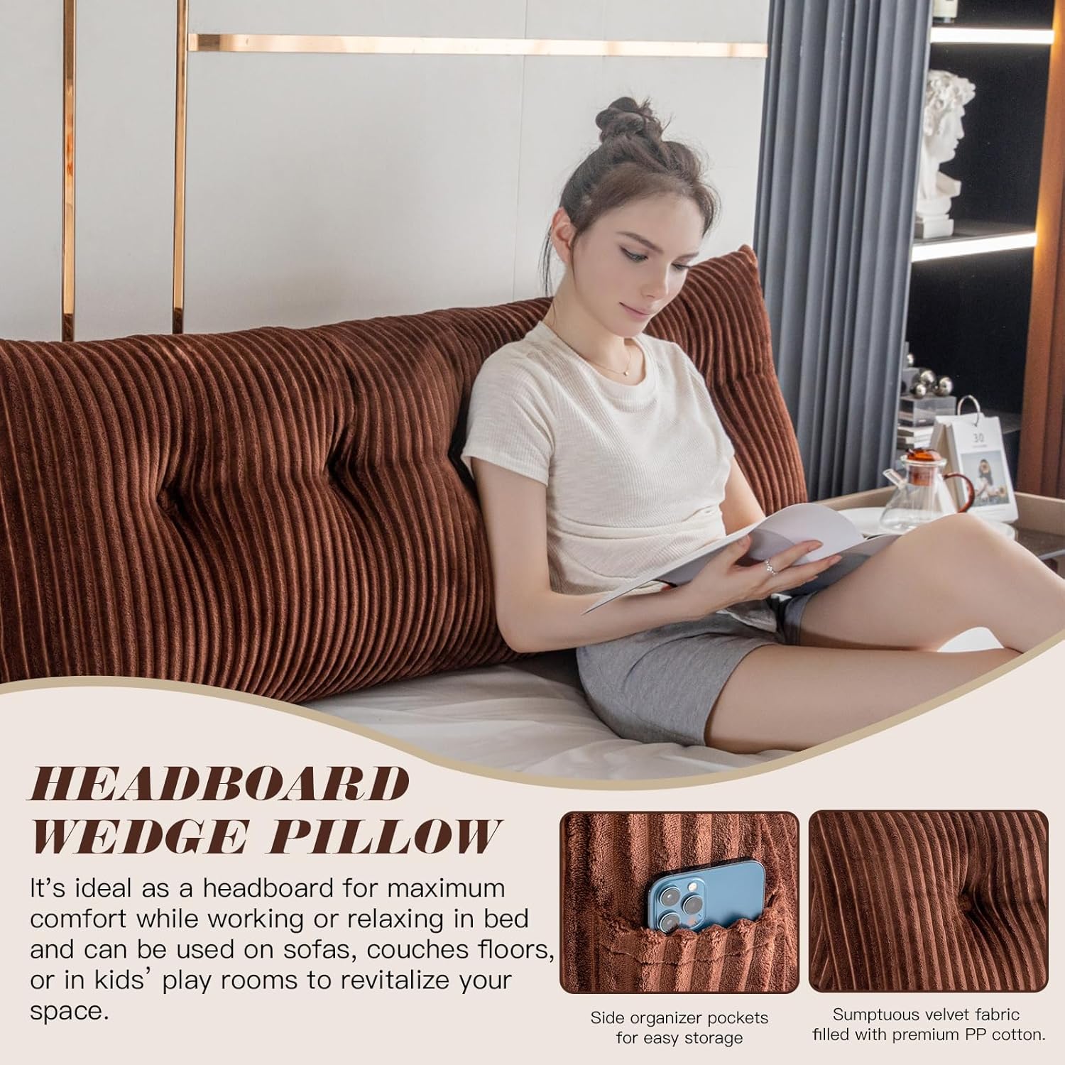 Triangular Headboard Wedge Pillow, Twin: 39x8x20