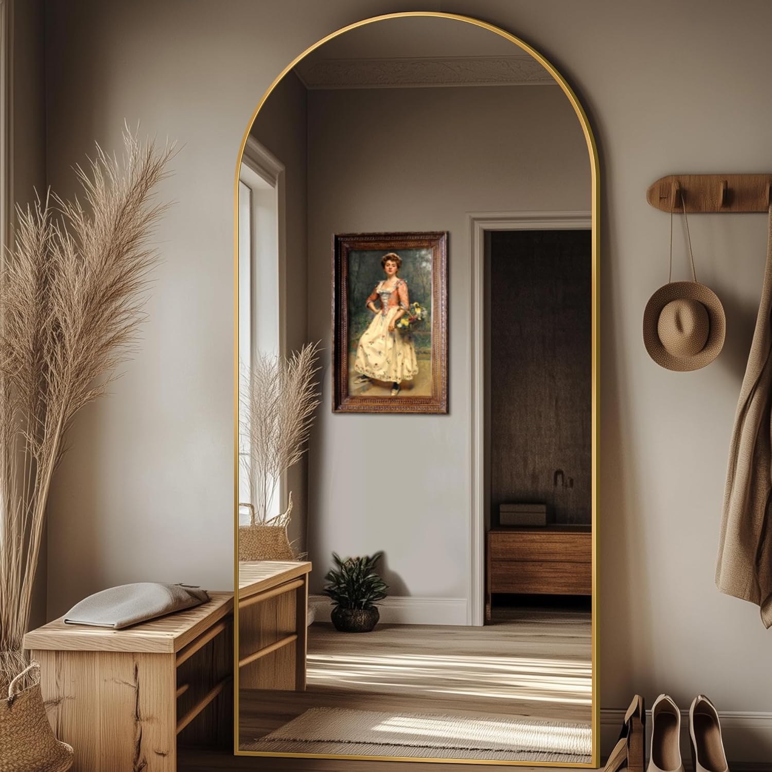 76x34 Arched Full Length Mirror, Gold