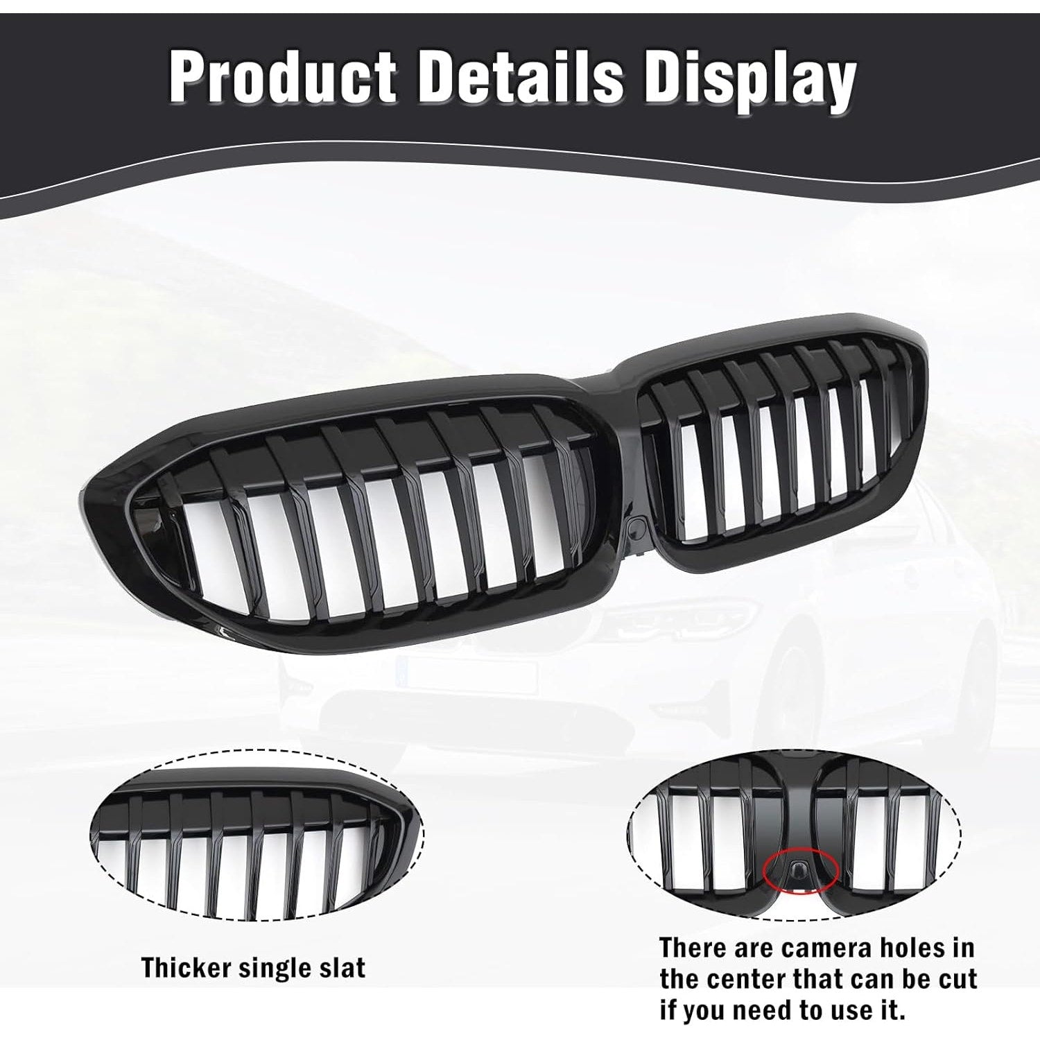 Single Slat Grille Front Bumper Kidney Grill Compatible with BMW 3 Series G20 G21 2018 2019 2020 2021 2022 Gloss Black Grills
