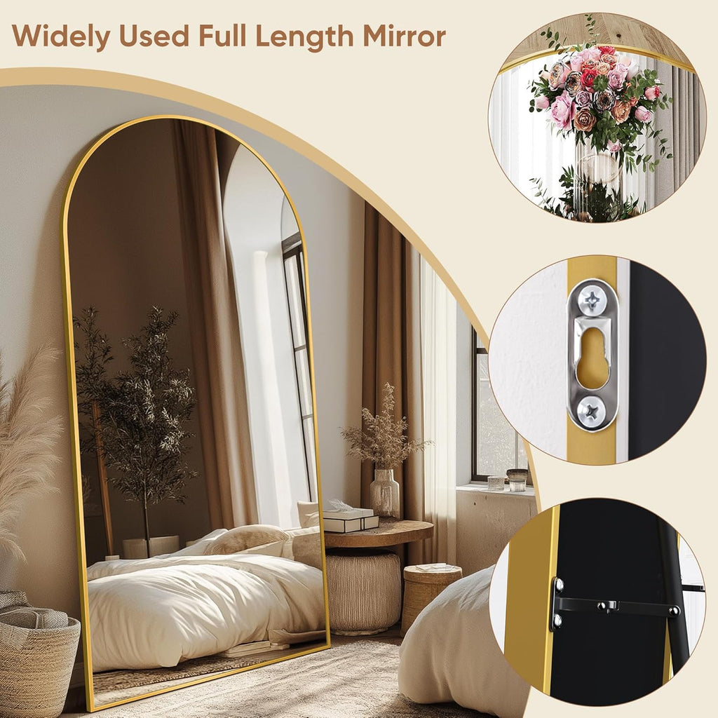 76x34 Arched Full Length Mirror, Gold