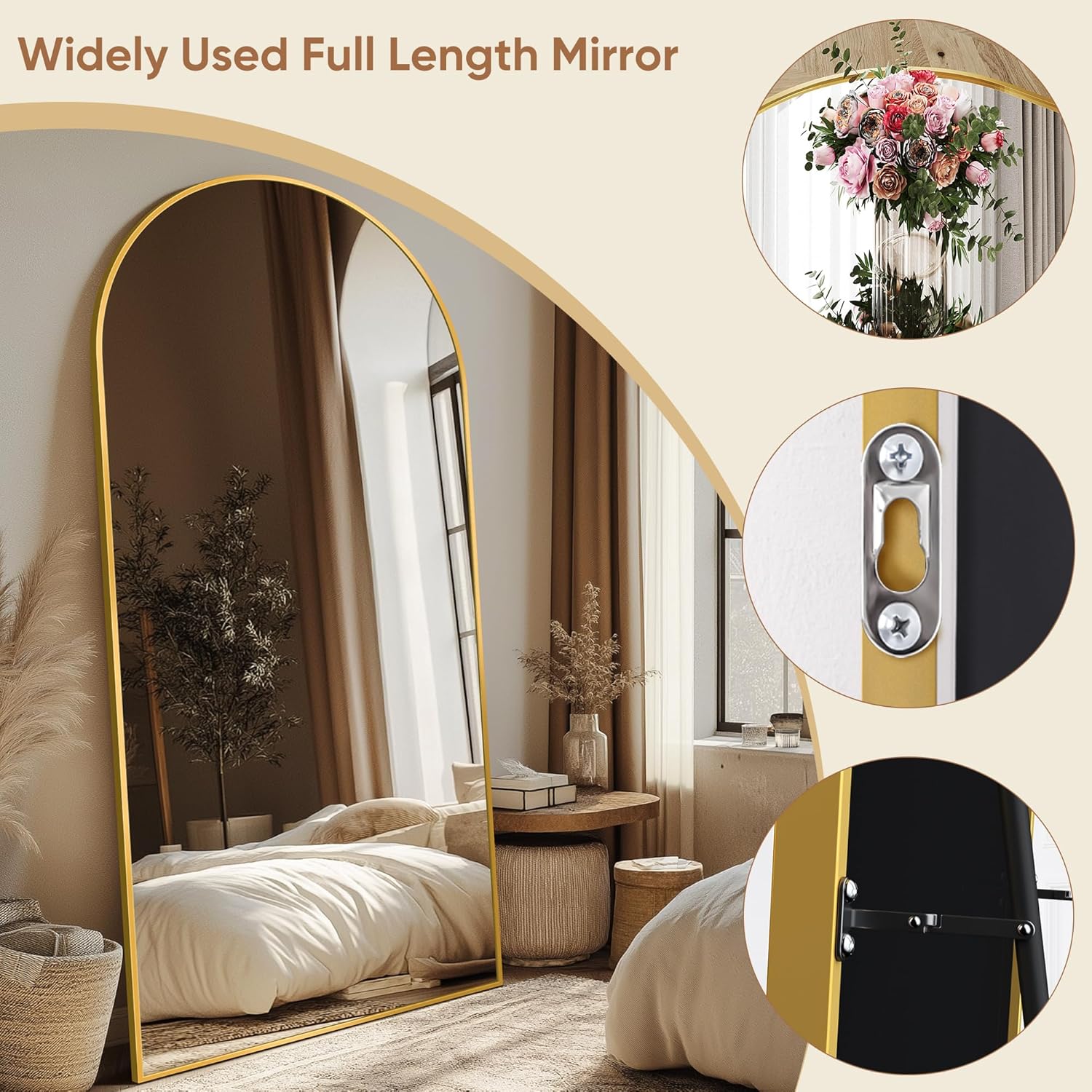 76x34 Arched Full Length Mirror, Gold