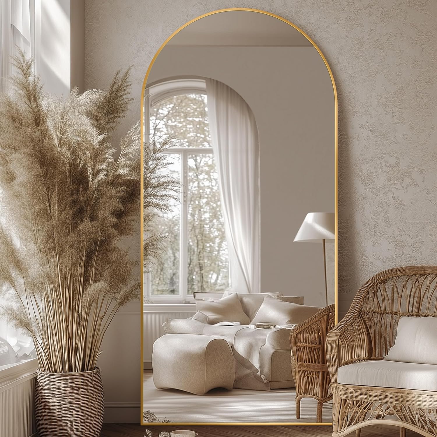 76x34 Arched Full Length Mirror, Gold