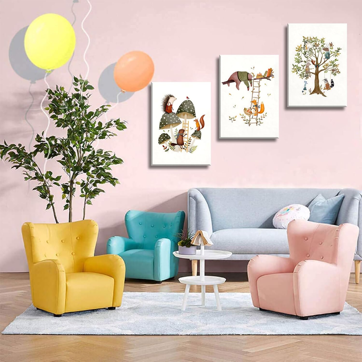 3Pcs Woodland Safari Animals Nursery Canvas Wall Art